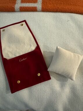 Cartier Red Velvet Jewelry Pouch with Gold Snaps